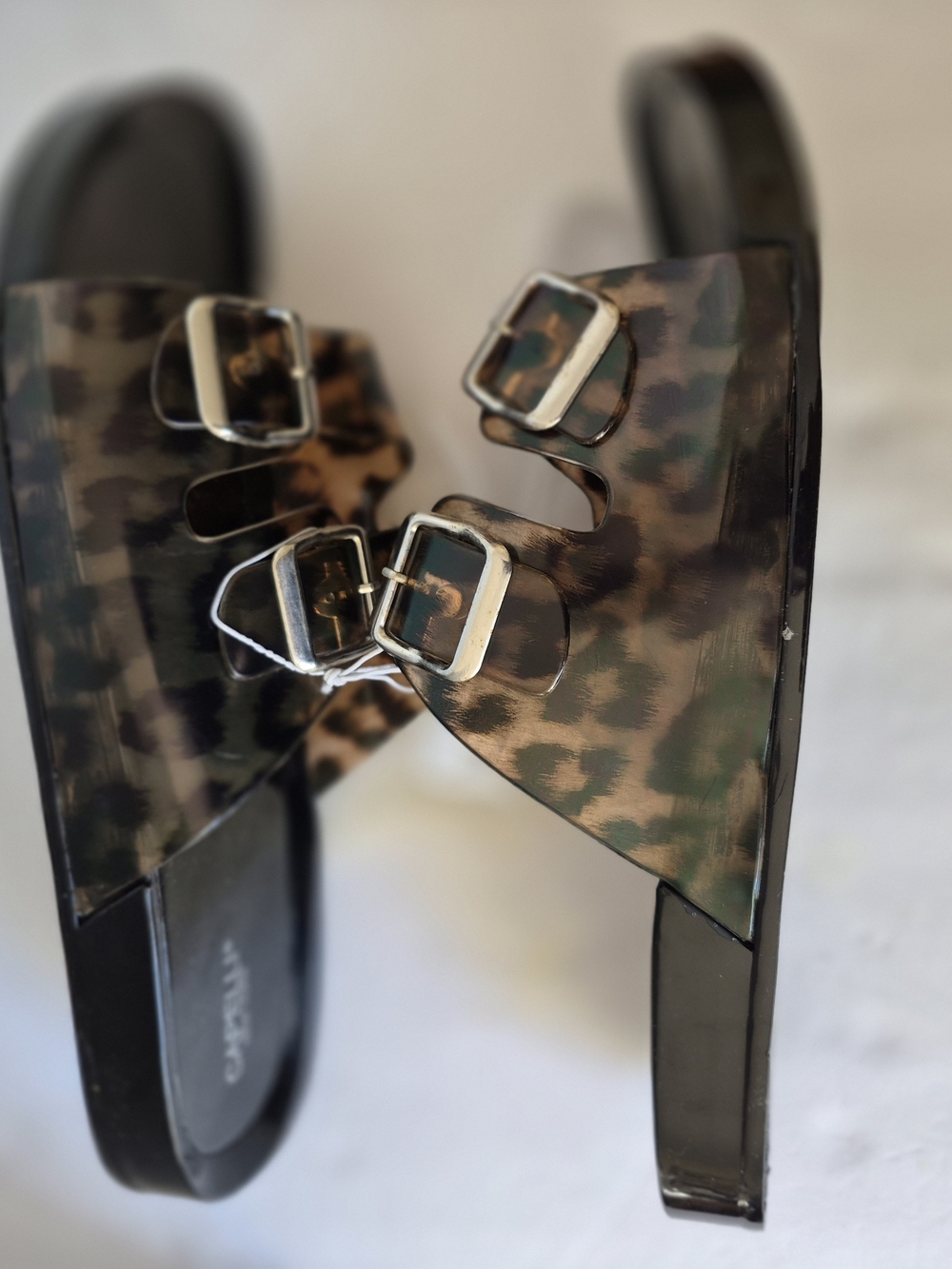 Capelli of New York Leopard-Print Double Buckle Slide Sandals - Black/Brown